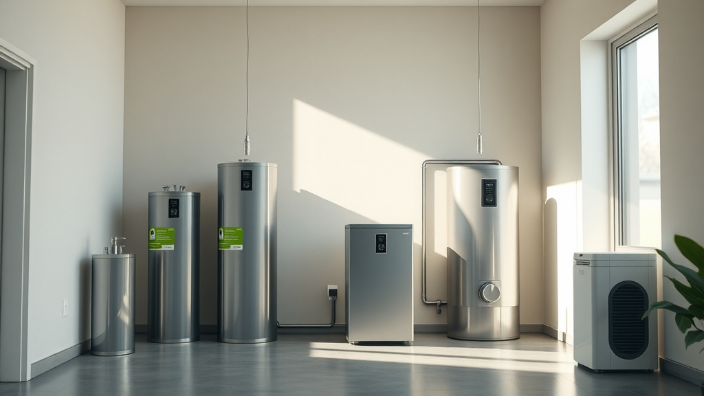 Sunlit water heater room featuring tankless and solar water heaters, showcasing energy-efficient eco-friendly plumbing options