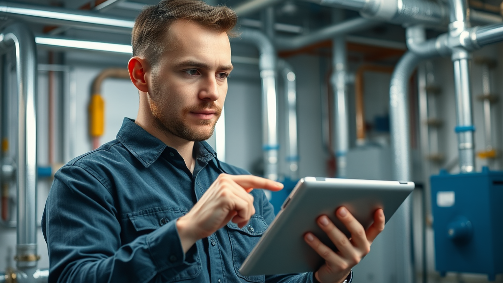 experienced professional plumber explaining system diagnostics - plumbing service Chesterfield