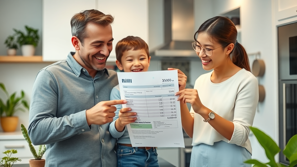 Family celebrating lower water bill after plumbing upgrades with environmentally friendly materials