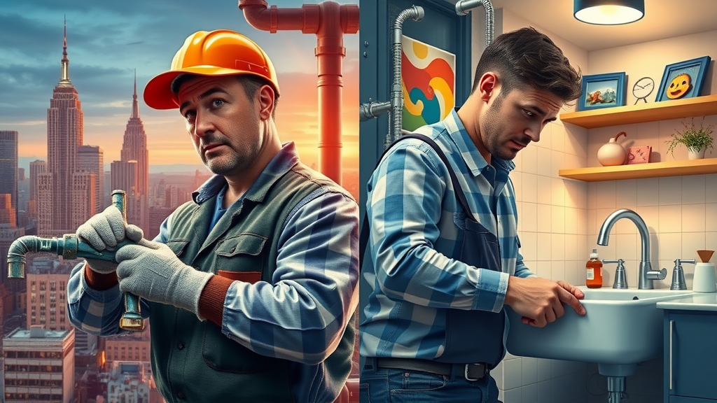 commercial plumber chesterfield vs residential plumber fixing pipes in office and kitchen
