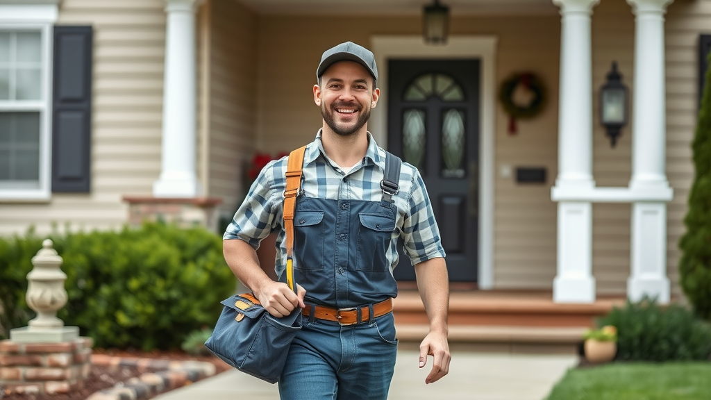 Local plumbing service - Chesterfield water heater repair, plumber arrives at home with tools
