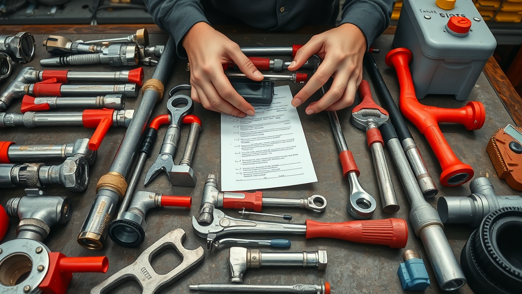 organized set of plumbing tools with checklist, plumbing trade best practices for tool management