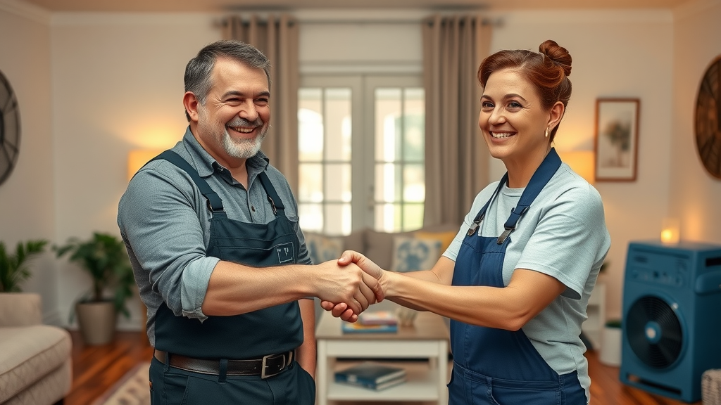 Satisfied homeowner and plumber in Chesterfield after successful emergency plumbing repair
