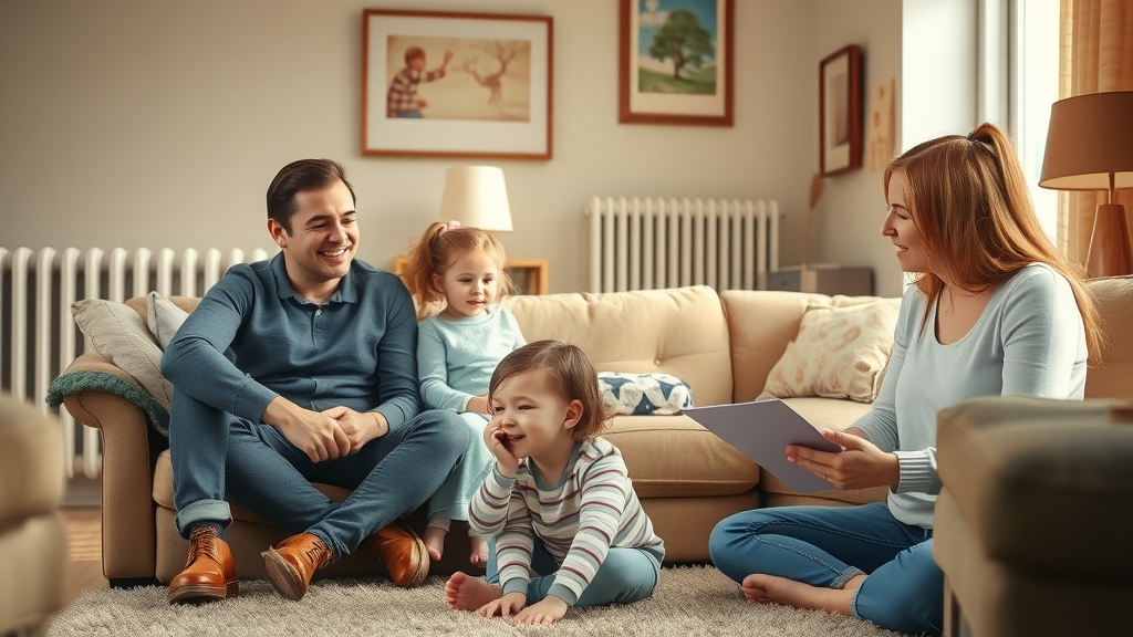 A relieved Chesterfield family talks to a trusted Gas Safe registered engineer about their heating system, exemplifying top-rated plumbing and heating Chesterfield service.