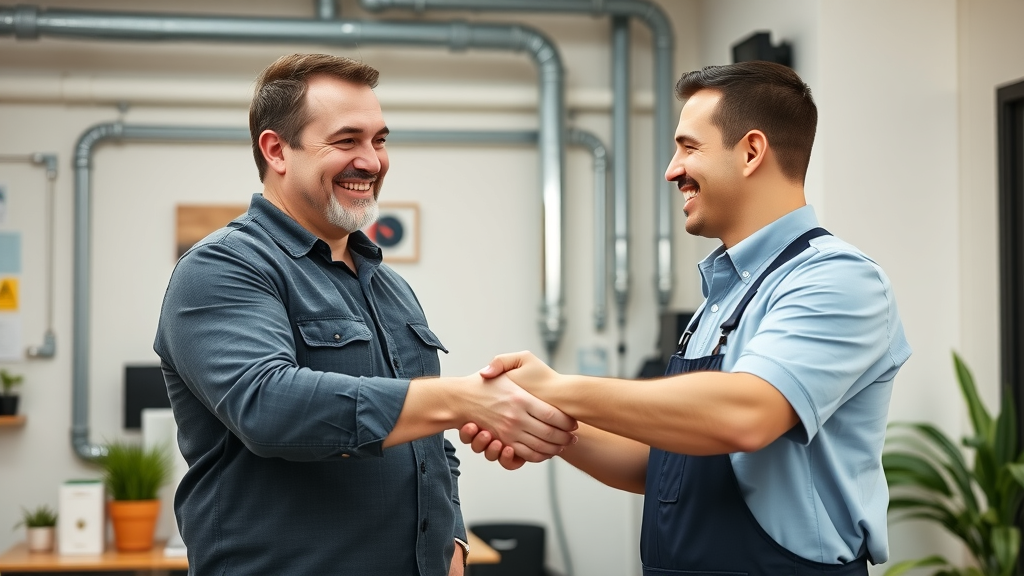 satisfied business owner shaking hands commercial plumber chesterfield repair service