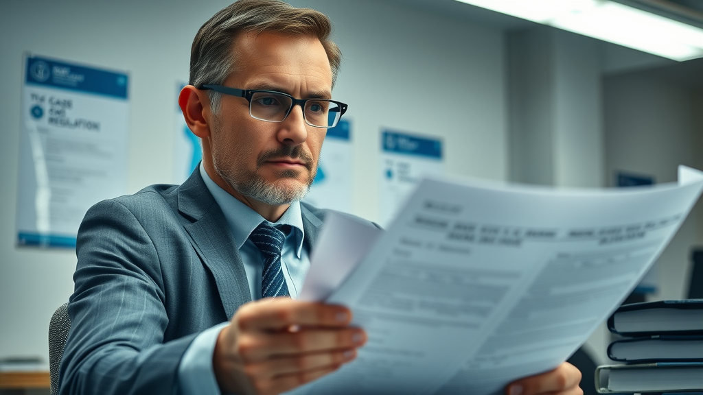 regulatory expert reviewing gas safety documents at office desk - Gas Safe Register and Regulations