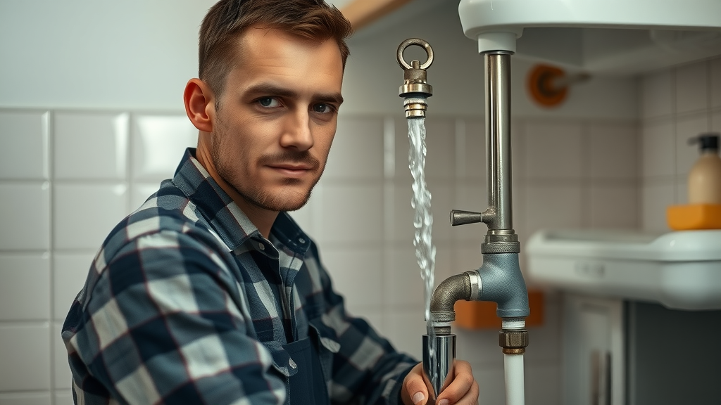 plumber repairing burst pipe, under sink, Chesterfield burst pipe repair, water spray effect