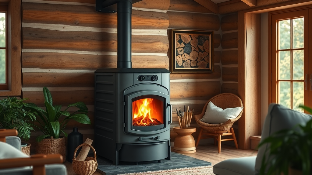 modern wood pellet stove in eco-friendly home - green heating systems