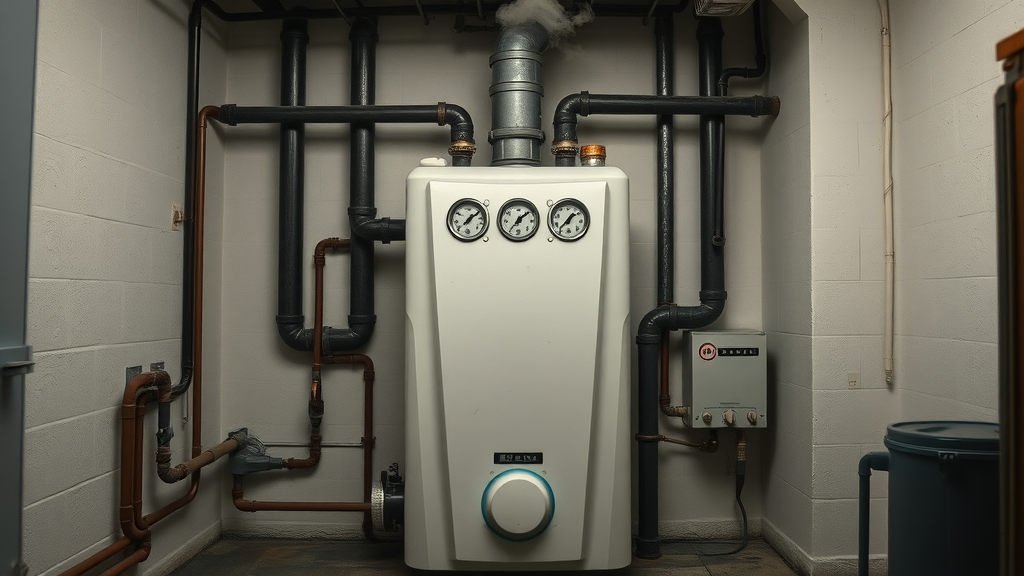 realistic residential boiler system showing signs of wear - boiler maintenance