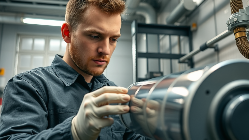 Technician maintaining and cleaning a rainwater filter cartridge for longevity