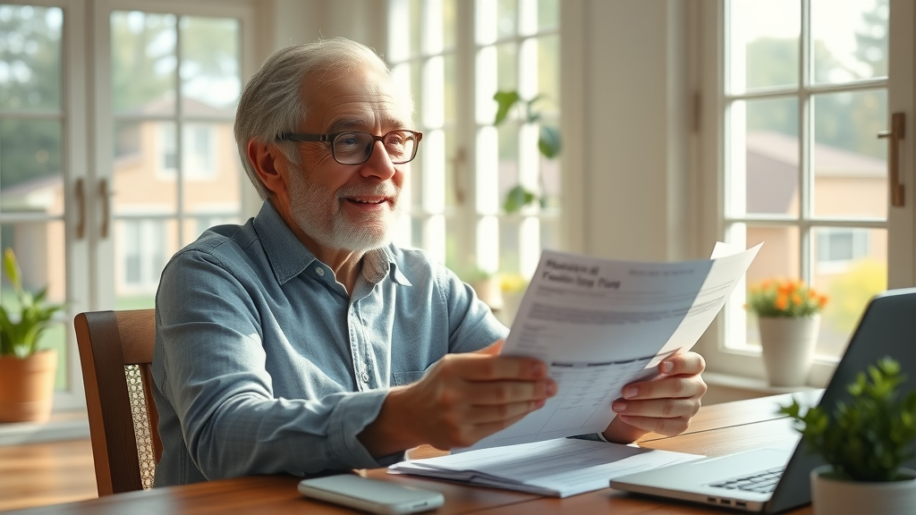 relieved homeowner reviewing utility bills at a desk - water conservation techniques