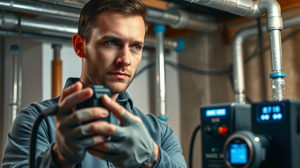 Chesterfield burst pipe repair, technician using leak detection, exposed pipes, digital sensors