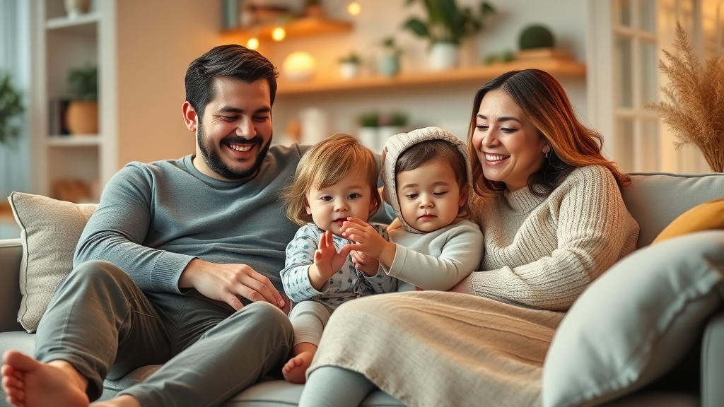 happy family enjoying warmth from eco-friendly home heating system - green heating systems