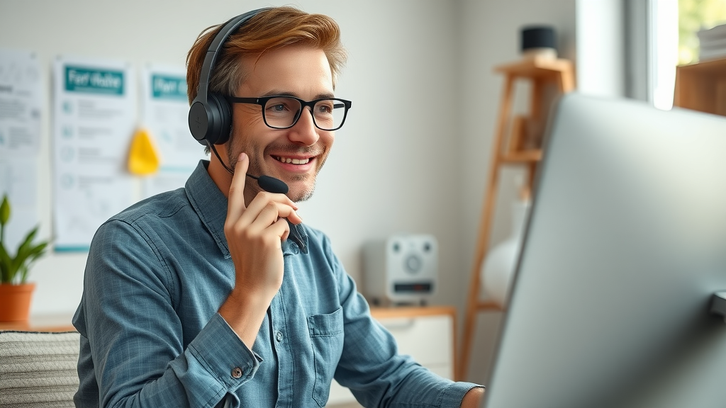Friendly customer support agent answering homeowner