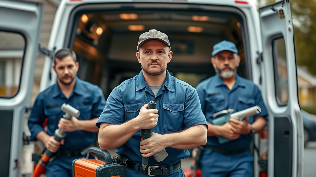 urgent response team of plumbers arriving at Chesterfield home - emergency plumbing service