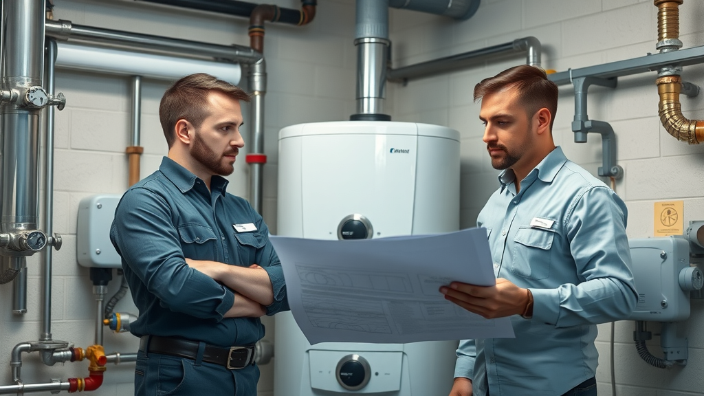 Edward Serrell Plumbing &amp; Heating Ltd team planning hot water cylinder installation