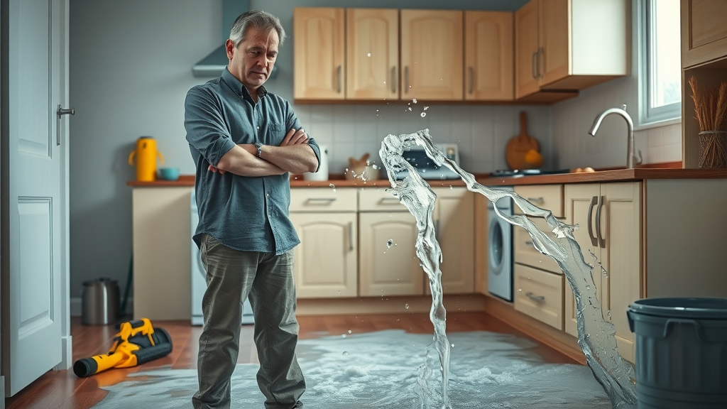 worried homeowner near burst pipe emergency plumbing services Chesterfield kitchen