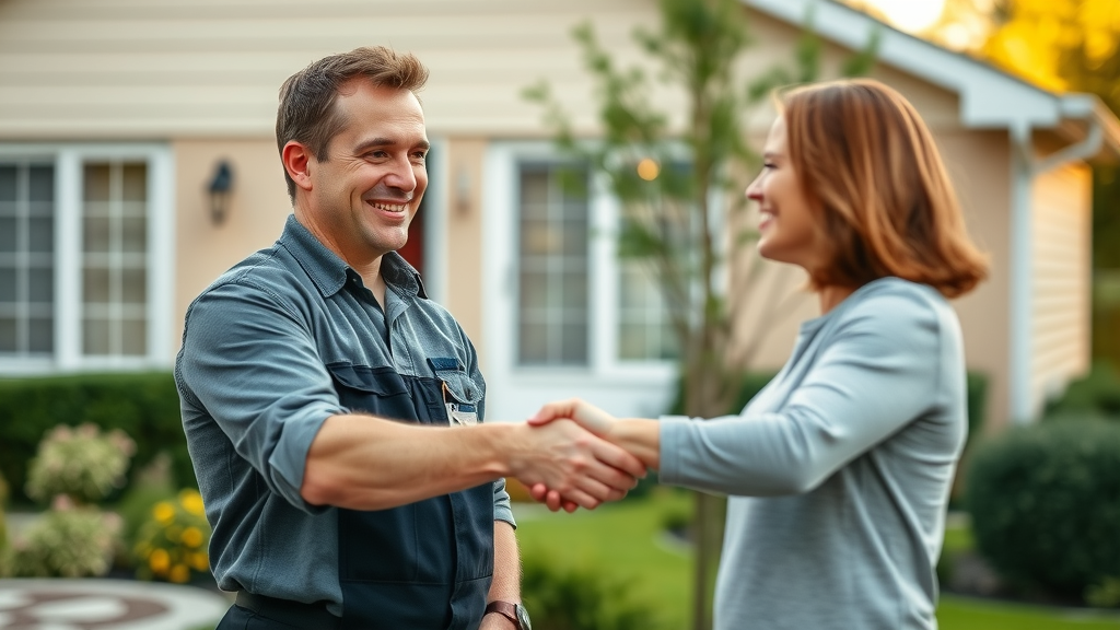 professional plumber shaking hands with satisfied homeowner after job done Chesterfield