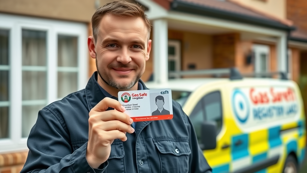 gas safe registered engineer showing ID card with official service van - Emergency Plumbing gas safe regulations
