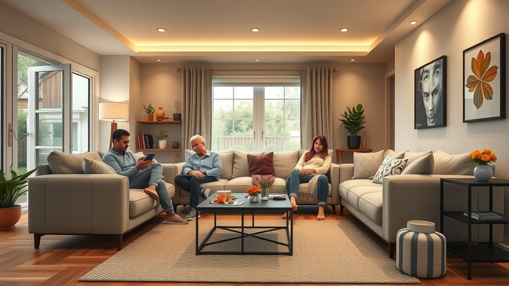 Warm and inviting modern Chesterfield family home interior with visible water underfloor heating system cutaway