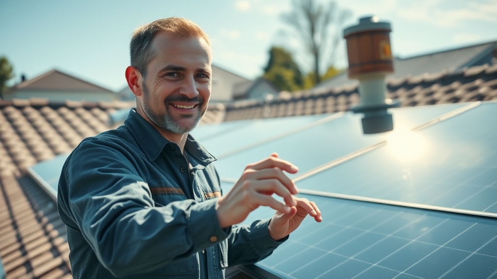 technician installing solar hot water system for sustainable plumbing and heating