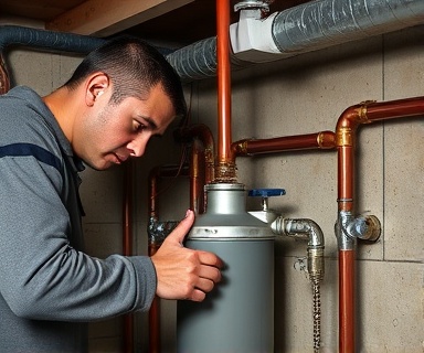 dedicated cylinder plumbing, meticulous plumber, connecting pipes to a cylinder, photorealistic, residential basement with plumbing systems, highly detailed, water droplets on surfaces, muted tones, natural light, shot with a 24mm lens