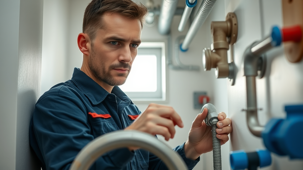 Professional plumber installing new pipes in a Chesterfield home utility room