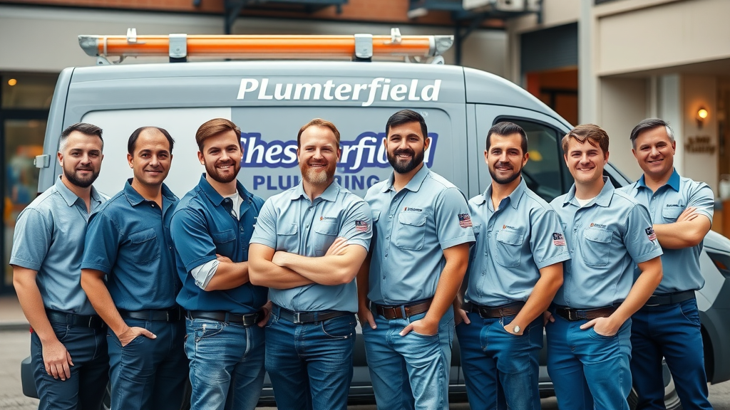 professional plumbing team with company van in Chesterfield