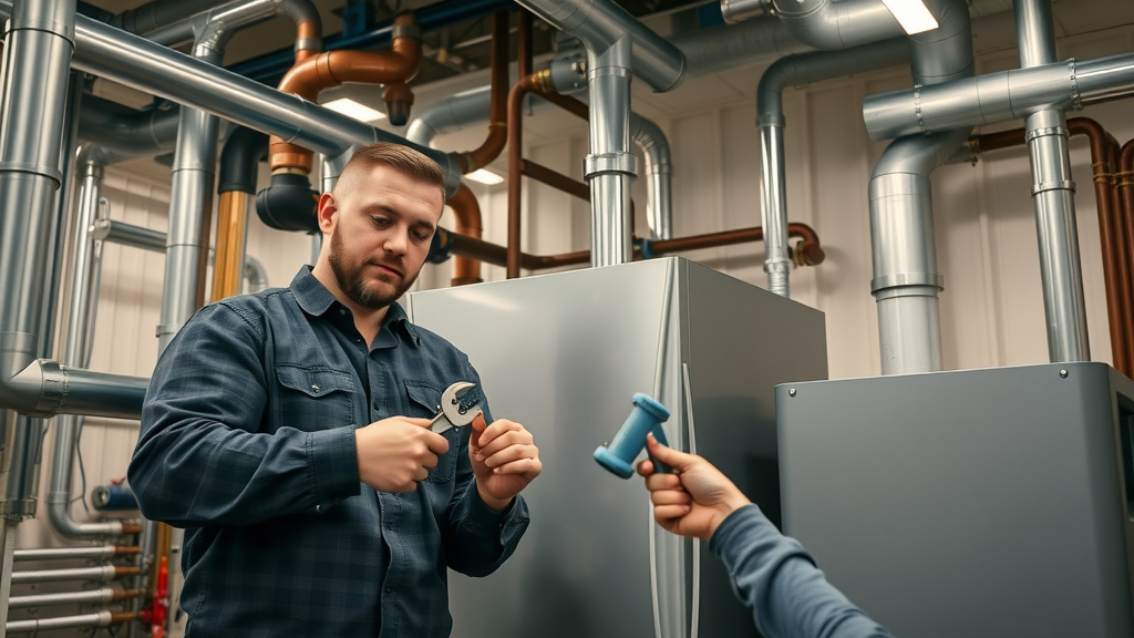 efficient plumbing team installing commercial boiler unit Chesterfield