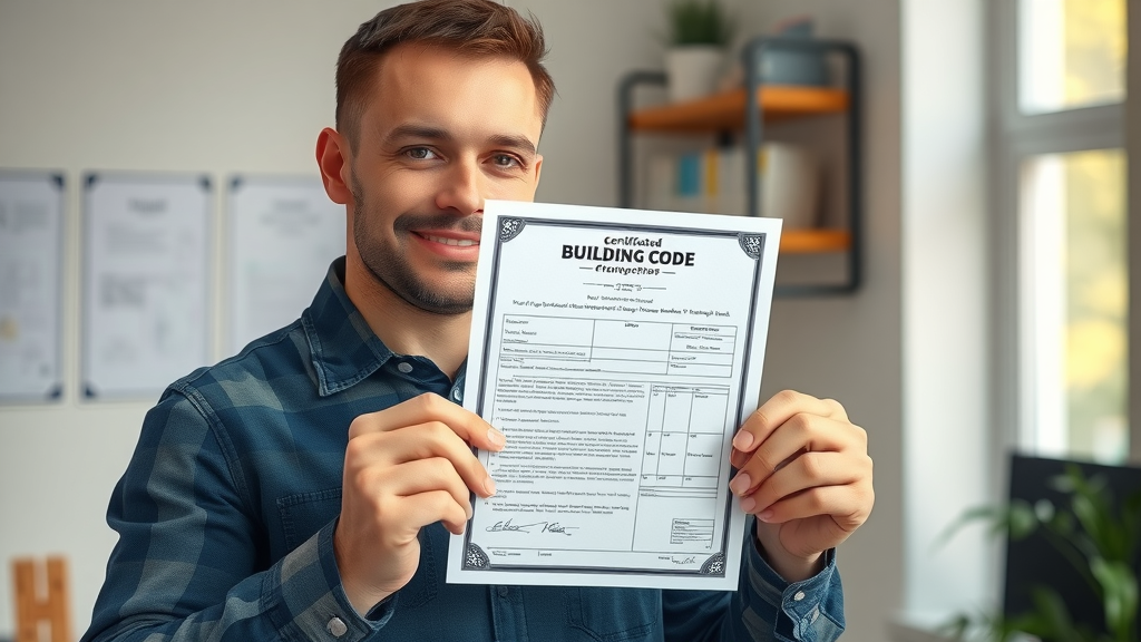 Certified plumber holding building code certificate for qualified plumbers compliance