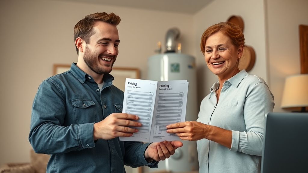 Chesterfield water heater installation and repair pricing - Plumber and homeowner handshake with options