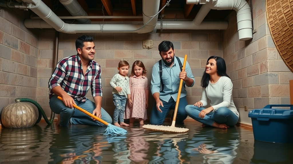 family in basement with sump pump failure Chesterfield – affordable emergency plumber chesterfield