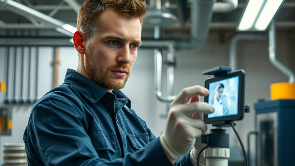 Chesterfield commercial plumber operating advanced drain inspection camera with drainage system technology