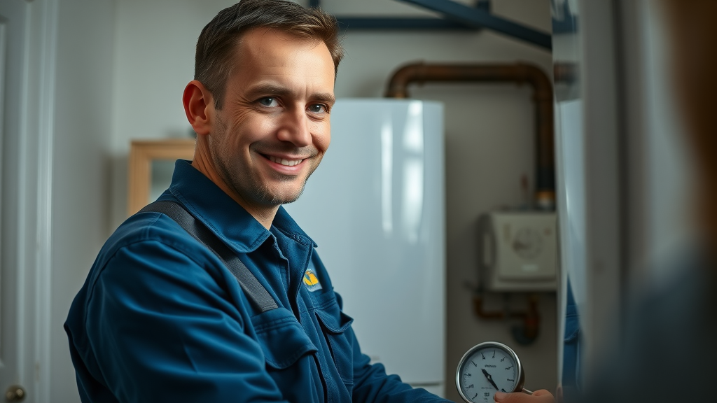 Heating engineer performing gas boiler service in Chesterfield