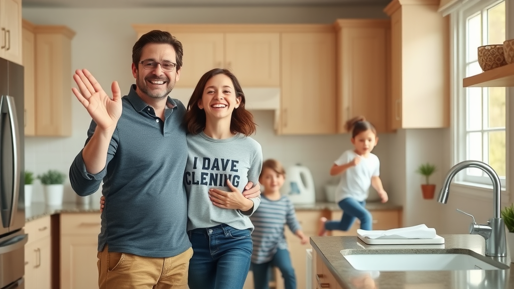 chesterfield drain cleaning services satisfied family in clean modern kitchen after drain cleaning