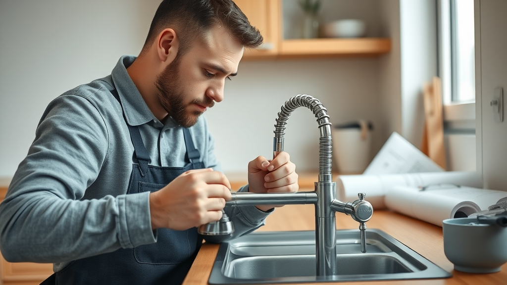 plumber installing water-saving tap as part of sustainable plumbing solutions