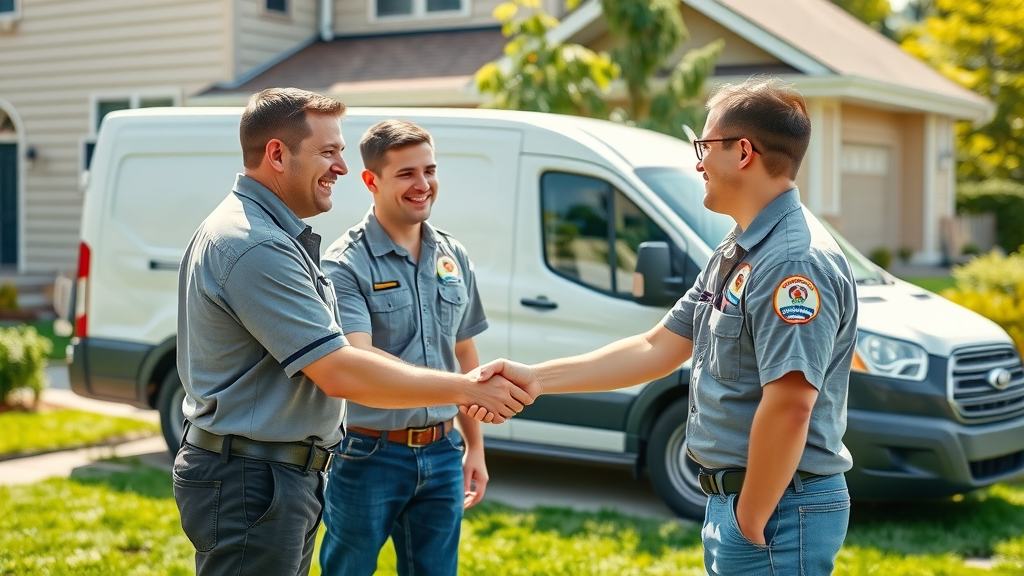 Trusted service provider shaking hands with homeowner, friendly team, water heater installation service provider in zip code