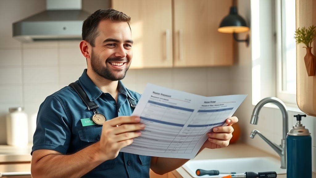 friendly plumber explaining maintenance checklist to homeowner - plumbing maintenance in Chesterfield