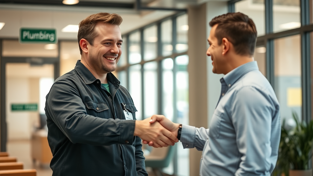 local Chesterfield plumber shaking hands with business owner after a plumbing inspection