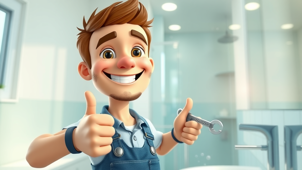 Smiling plumber after successful eco-friendly plumbing installation – friendly plumbing tips