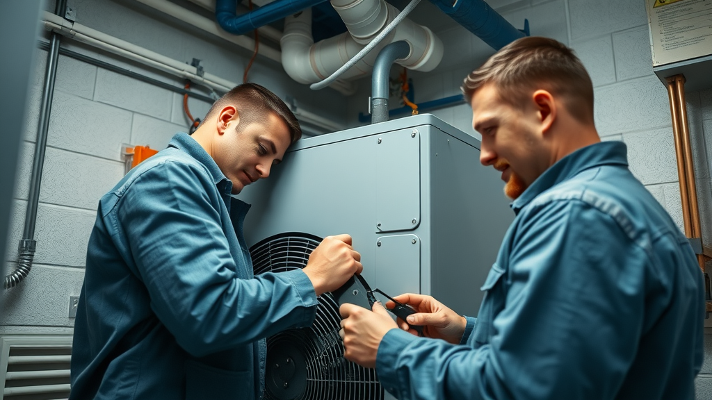 innovative heat pump installation, green heating solutions, technicians at work