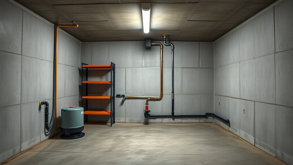 high-end sump pump system installed in a tidy residential basement, sump pump services Chesterfield