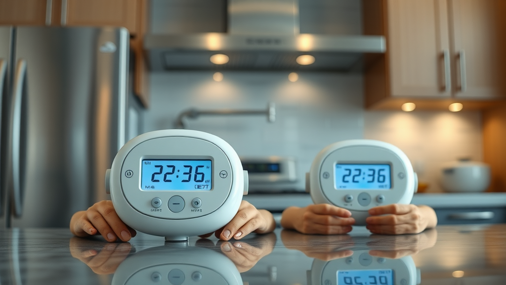 modern water leak detector systems on kitchen countertop for pipe leak detection