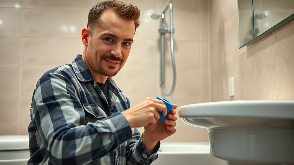 plumber installing smart water leak sensor for sustainable plumbing and heating