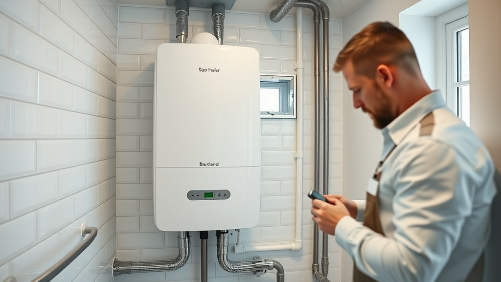 Condensing boiler installed in a modern utility room, representing energy-efficient heating systems