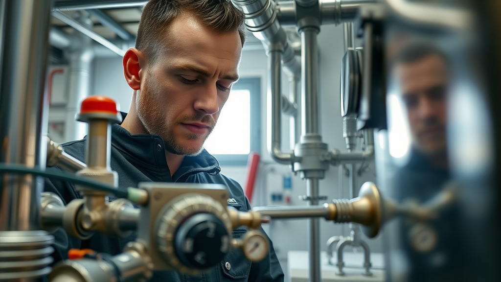 boiler maintenance service high-efficiency boiler system with technician performing inspection repair service