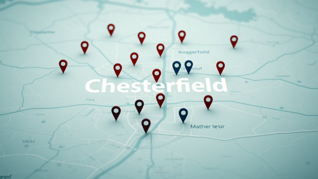 Chesterfield map overlay of service coverage areas for affordable emergency plumber chesterfield