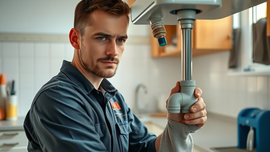 professional plumber repairing leak under sink in Chesterfield kitchen – affordable emergency plumber chesterfield
