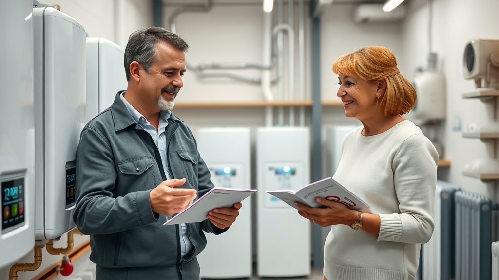 Consultant explaining plumbing and heating equipment in Chesterfield, plumbing and heating chesterfield