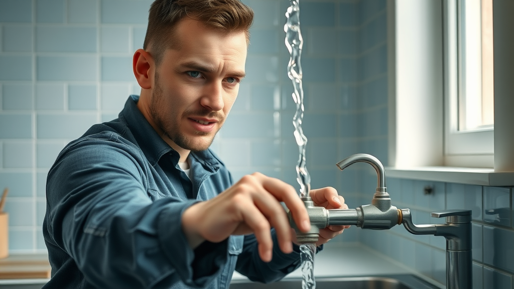 Chesterfield plumbing company professional plumber fixing leaking pipe under kitchen sink in Missouri home